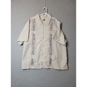 The Genuine Haband Guayabera Beige Embroidered SS Cuban Zip-up Shirt Men's 3X